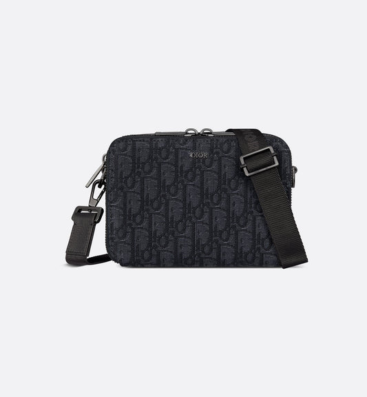 Pochette zippée à bandoulière Toile jacquard Dior Oblique noir - #1