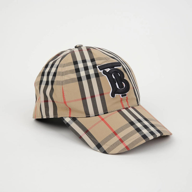 Casquette de baseball coton carreaux traditionnels monogramme beige